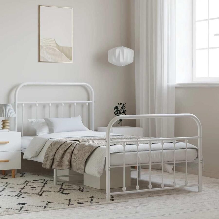 VidaXL Bedframe Wit 100x200 cm Staal Elegant Klassieke Bed Frame Metalen Bedframe Tweepersoons Bed Witte Bed Staal Bedframe Boxspring Bed Slaapcomfort - Foto 2
