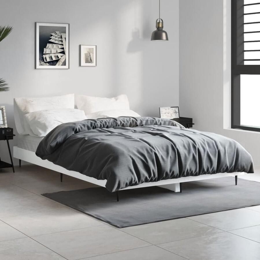 VidaXL Bedframe Wit 120x190 cm Hout en Metaal Houten Bed Frame Houten Bed Tweepersoons Bed Witte Bed Frame Bed Frame 120x190 Bed Frame Kopen - Foto 2