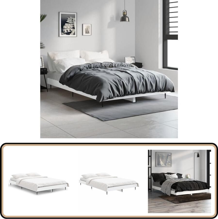 VidaXL Bedframe Wit 120x190 cm Hout en Metaal Houten Bed Frame Houten Bed Tweepersoons Bed Witte Bed Frame Bed Frame 120x190 Bed Frame Kopen