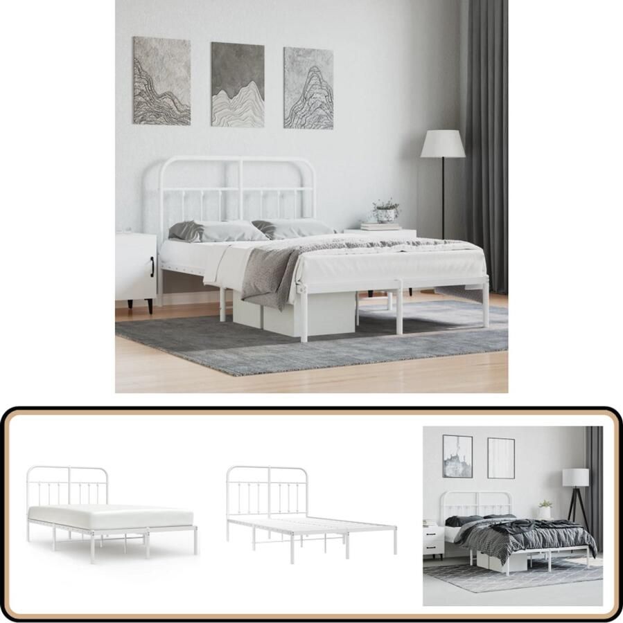 VidaXL Bedframe Wit 120x200 cm Met hoofdbord Robuust Bed Frame Klassiek Bedframe Metalen Bedframe Wit Bedframe Tweepersoons Bedframe