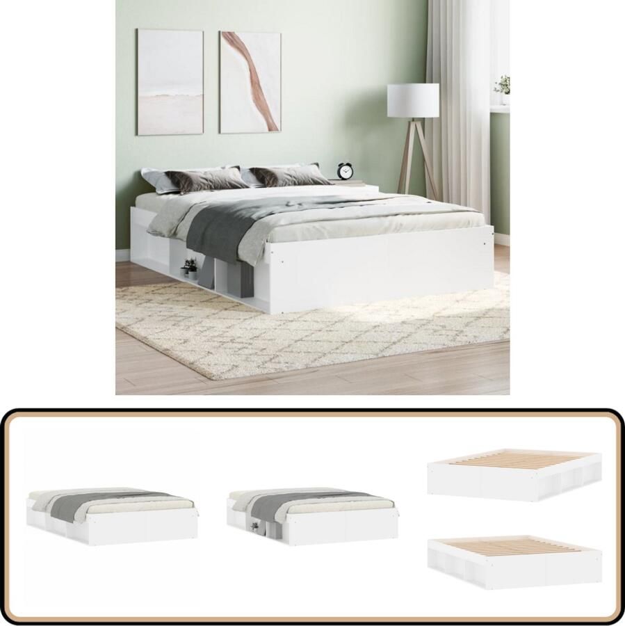 VidaXL Bedframe Wit 135x190 cm Double Slaapkamers Logeerbed Opbergruimte Houten Bedframe Wit Bedframe