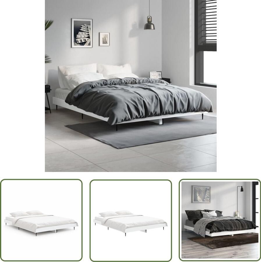 VidaXL Bedframe Wit 135x190 cm Hout & Metaal Slaapcomfort Houten Bed Frame Bed Frame Wit Tweepersoons Bed Frame 135x190 Bed Accessoires - Foto 2