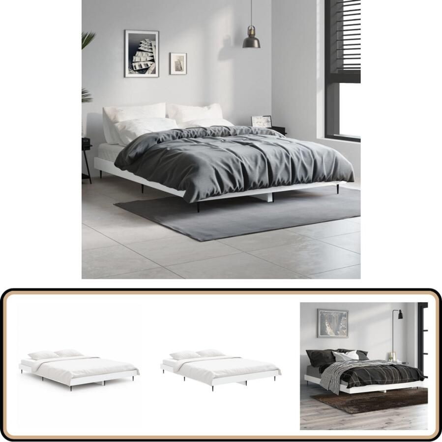 VidaXL Bedframe Wit 135x190 cm Hout & Metaal Slaapcomfort Houten Bed Frame Bed Frame Wit Tweepersoons Bed Frame 135x190 Bed Accessoires