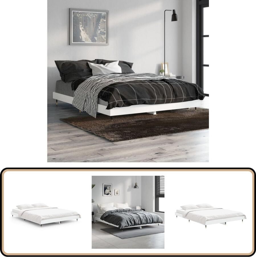 VidaXL Bedframe Wit 135x190 cm Hout en Metaal Slaapcomfort Houten Bed Frame Witte Bedframe Tweepersoons Bed Multiplex Lattenbodem Stapelbare Bedden