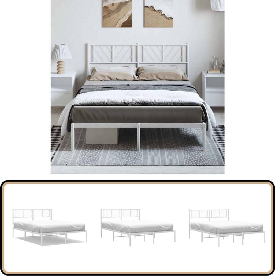 VidaXL Bedframe Wit 135x190 cm Metaal Metalen Bed Frame Klassiek Bed Wit Bed Frame 135x190 Tweepersoons Bed