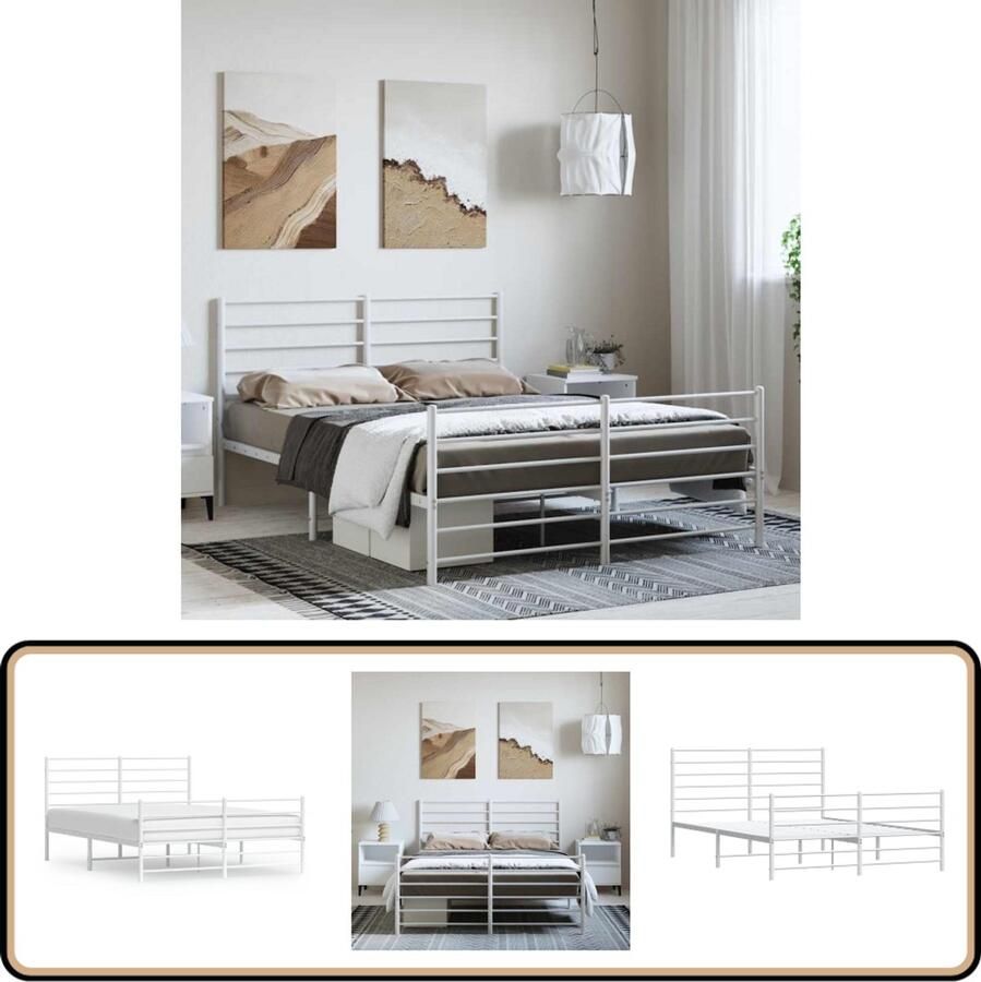 VidaXL Bedframe Wit 135x190 cm Metaal Staal Frame Wit Bed Tweepersoons Bed Boxspring Bed Frame Classic Slaapcomfort