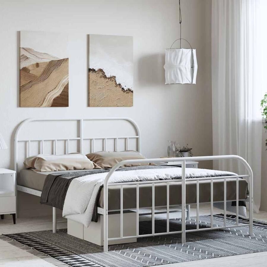 VidaXL Bedframe Wit 135x190 cm Stalen Constructie Robuust Bed Frame Klassiek Bed Metalen Bedframe Wit Bed Met Opbergruimte Boxspring Bed 135x190 Matras - Foto 2