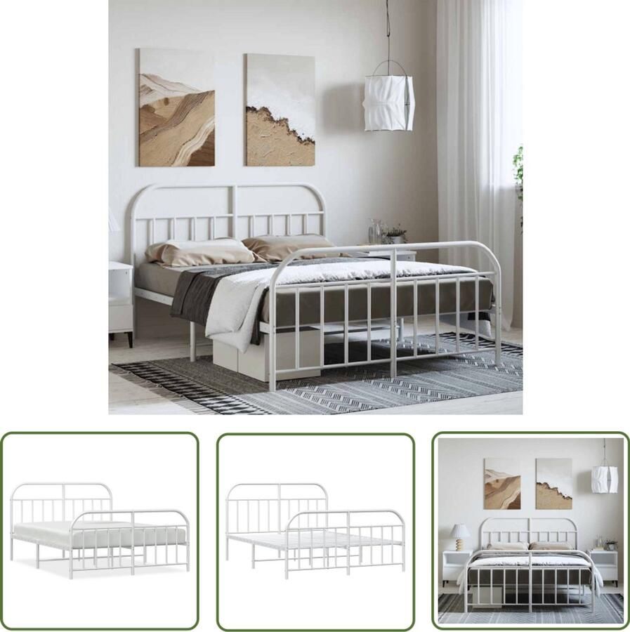 VidaXL Bedframe Wit 135x190 cm Stalen Constructie Robuust Bed Frame Klassiek Bed Metalen Bedframe Wit Bed Met Opbergruimte Boxspring Bed 135x190 Matras