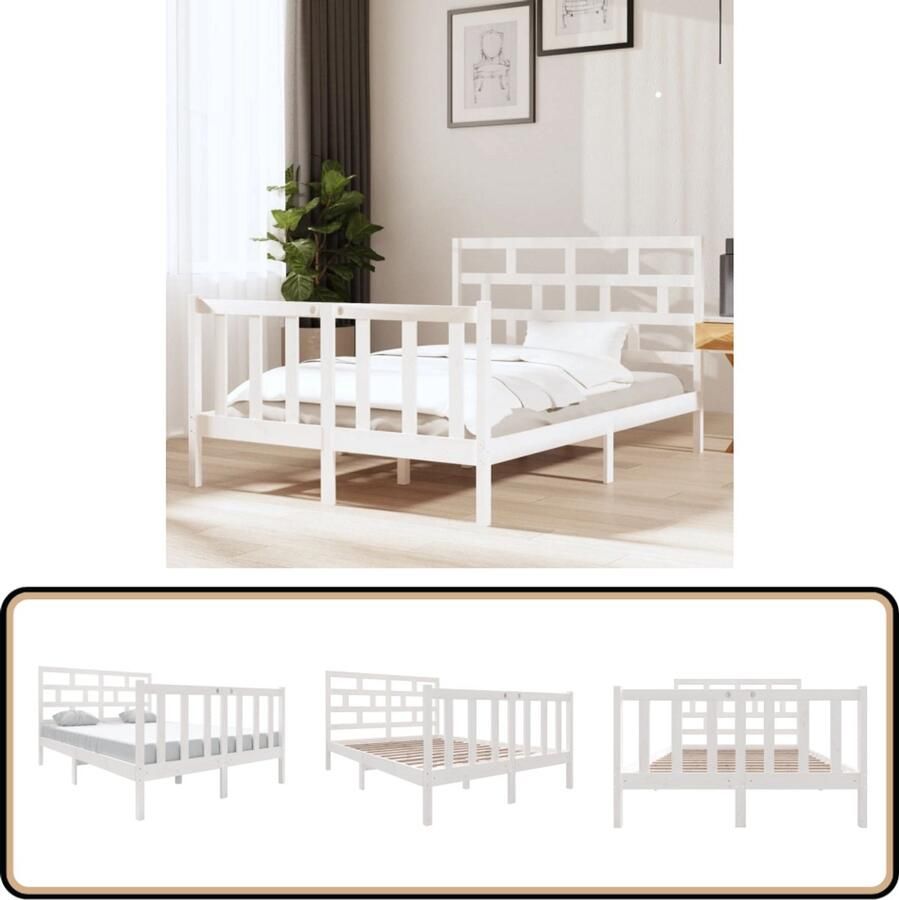 VidaXL Bedframe Wit 140x190 cm Grenenhout Houten Bedframe Wit Bedframe 140x190 Grenenhout Bedframe Massief Hout Bedframe
