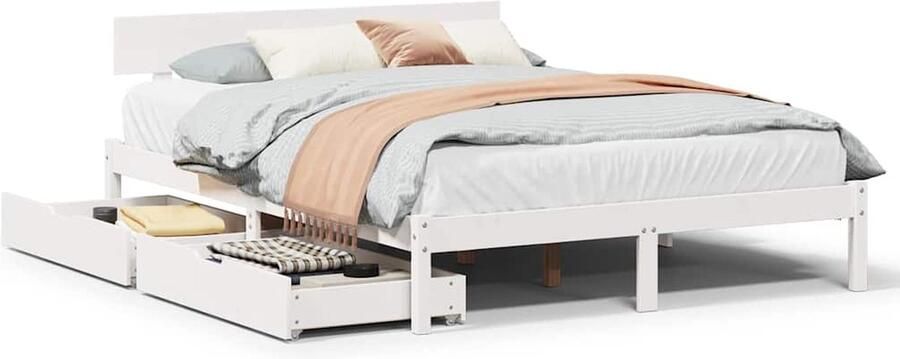 VidaXL Bedframe Wit 140x190 cm Grenenhout - Foto 2