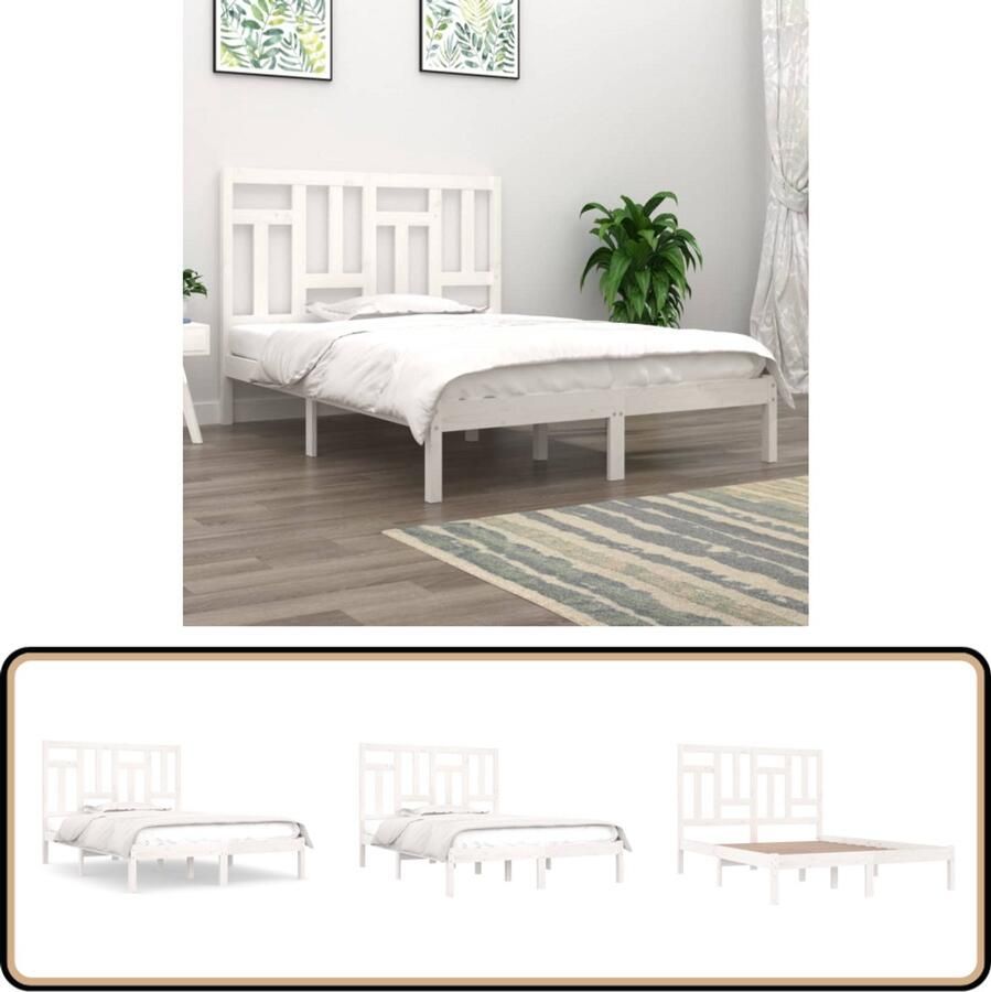 VidaXL Bedframe Wit 140x190 cm Grenenhout Massief Hout Bed Wit Bed Grenenhout Bed Enkelpersoons Bed Tweepersoons Bed Modern Bed Minimalistisch Bed