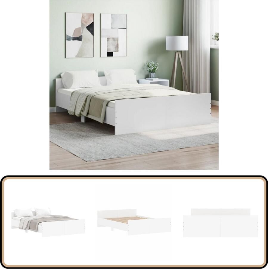 VidaXL Bedframe Wit 140x190 cm Hout Slaapcomfort Houten Bed Frame Tweepersoons Bed Wit Bed Met Hoofdeind