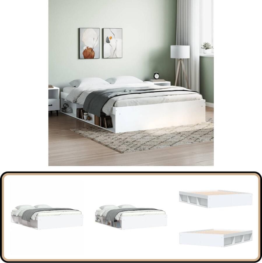 VidaXL Bedframe Wit 140x200 cm Houten Lattenbodem Houten Bed Frame Tweepersoons Bed Witte Bed Frame Modern Bed Frame Bed Frame Met Opbergvakken