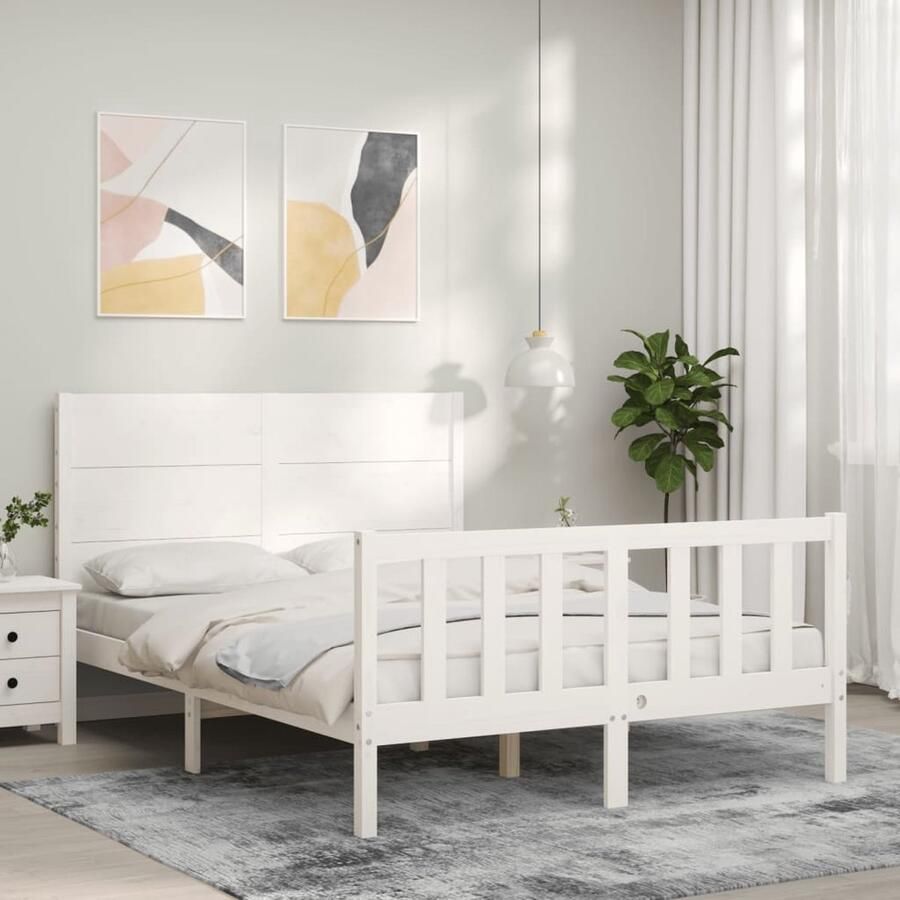 VidaXL Bedframe Massief Grenenhout Wit 120x200 cm Massief Hout Bed Frame Wit Bed Frame Grenenhout Bed Frame Tweepersoons Bed Frame King Size Bed Frame Boxspring Bed Frame