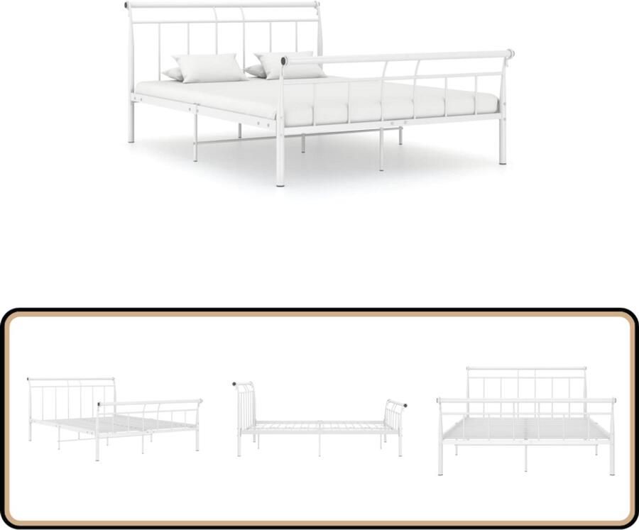 VidaXL Bedframe Wit 140x200 cm Metaal Klassieke Bed Frame Metalen Bed Frame Tweepersoons Bed Witte Bed Frame Slaapcomfort