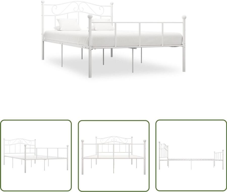 VidaXL Bedframe Wit 140x200 cm Metaal Metalen Bed Frame Tweepersoons Bed Witte Bed Slaapkamer Meubels Boxspring Frame Bedbodems Slaapcomfort Design Bed Modern Bed Minimalistisch Bed