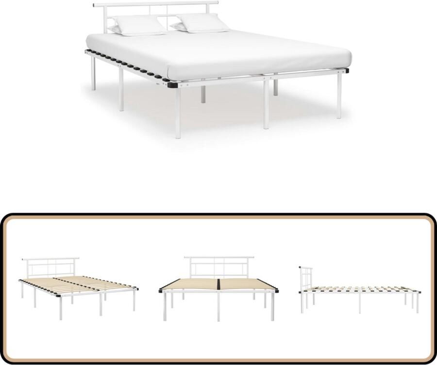 VidaXL Bedframe Wit 140x200 cm Metalen Design Metalen Bedframe Tweepersoonsbed Bedframe Wit Bed Kopen Slaapcomfort Design Bed Modern Bed Klassiek Bed Houten Bedframe Luxe Bed