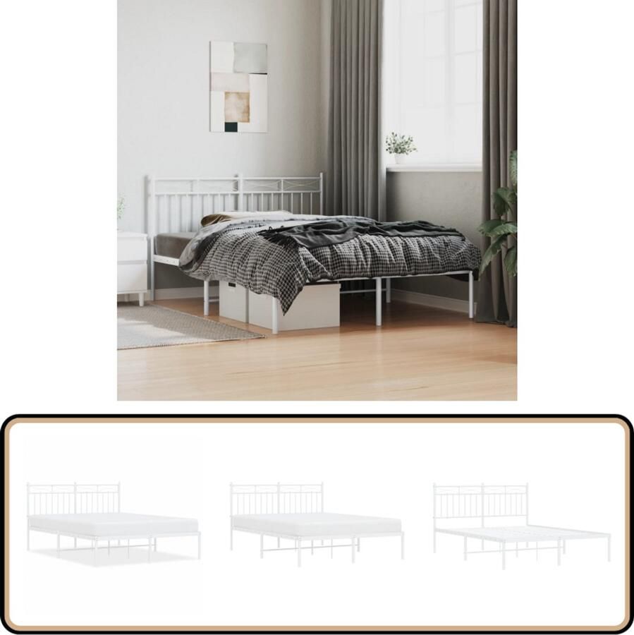 VidaXL Bedframe Wit 140x200 cm Stalen Design Robuust Bedframe Klassiek Bedframe Elegante Bed Frame Tweepersoons Bed Metalen Bedframe Witte Bedframe Bed Met Hoofdbord