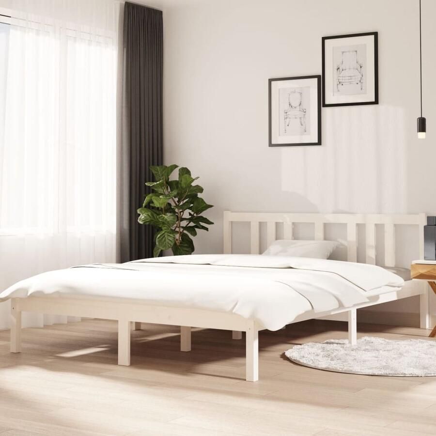 VidaXL Bedframe Wit 140x200cm Massief Hout Houten Bedframe Massief Grenenhout Bedframe Wit Bedframe 140x200 Hoofdeinde Stabiel Bedframe - Foto 2