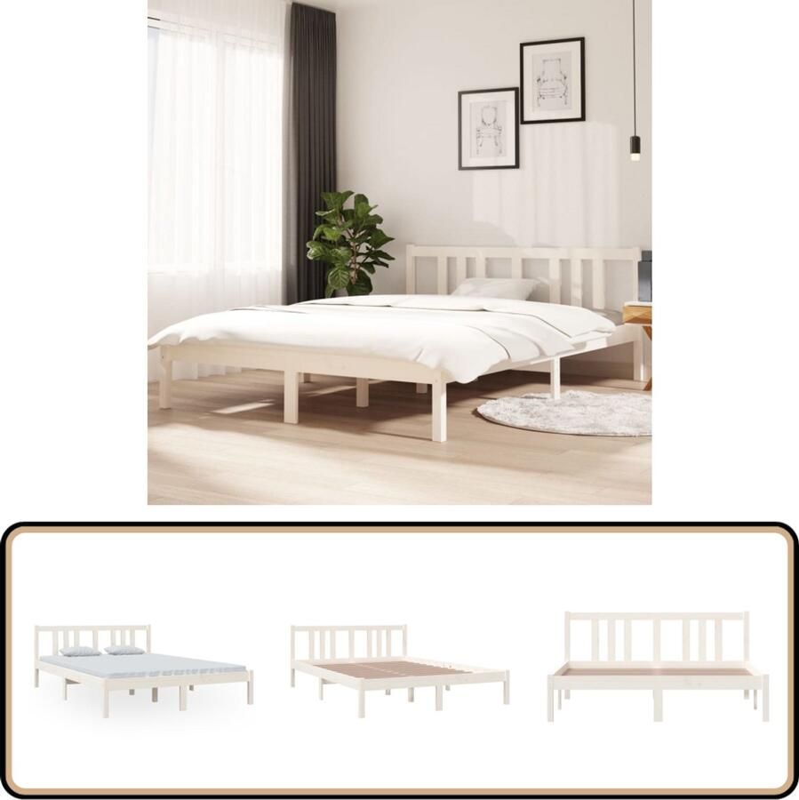 VidaXL Bedframe Wit 140x200cm Massief Hout Houten Bedframe Massief Grenenhout Bedframe Wit Bedframe 140x200 Hoofdeinde Stabiel Bedframe