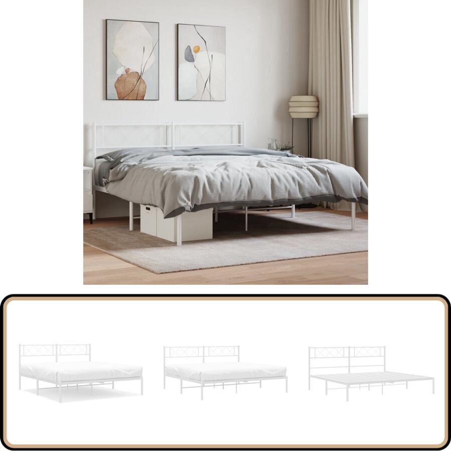 VidaXL Bedframe Wit 160x200 cm Inclusief Hoofdbord Metalen Bed Frame Tweepersoons Bed Frame Wit Hoofdbord Bed Boxspring Bed