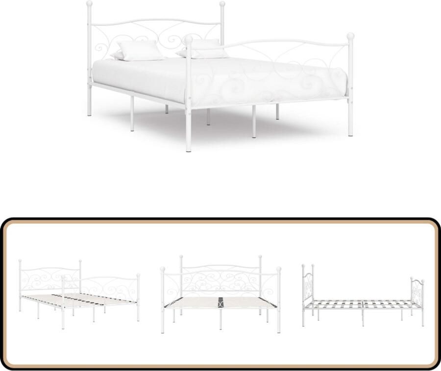 VidaXL Bedframe Wit 160x200 cm Inclusief Lattenbodem Metalen Bed Frame Tweepersoonsbed Bed Voor Volwassenen Witte Bed Modern Bed