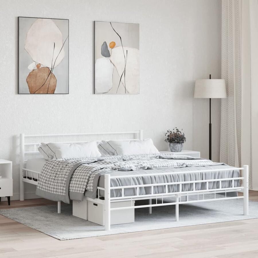VidaXL Bedframe Wit 160x200 cm Metalen Frame Metalen Bedframe Tweepersoonsbed Bedframe Wit Classic Bedframe Slaapcomfort Design Bedframe - Foto 2
