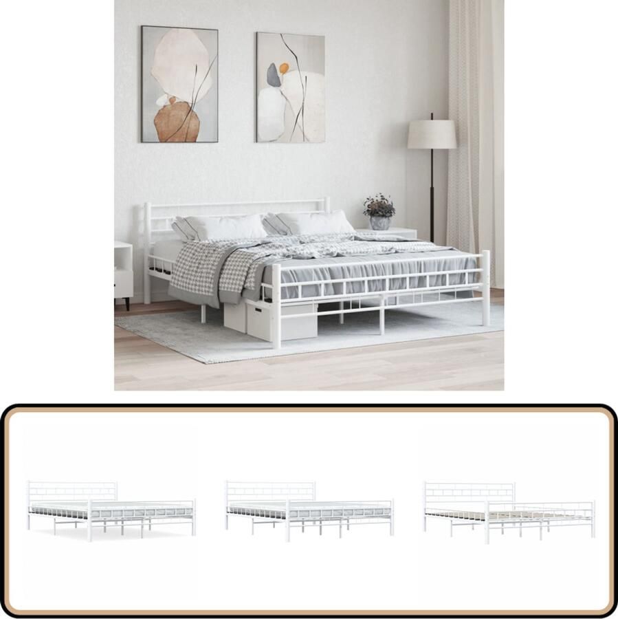 VidaXL Bedframe Wit 160x200 cm Metalen Frame Metalen Bedframe Tweepersoonsbed Bedframe Wit Classic Bedframe Slaapcomfort Design Bedframe