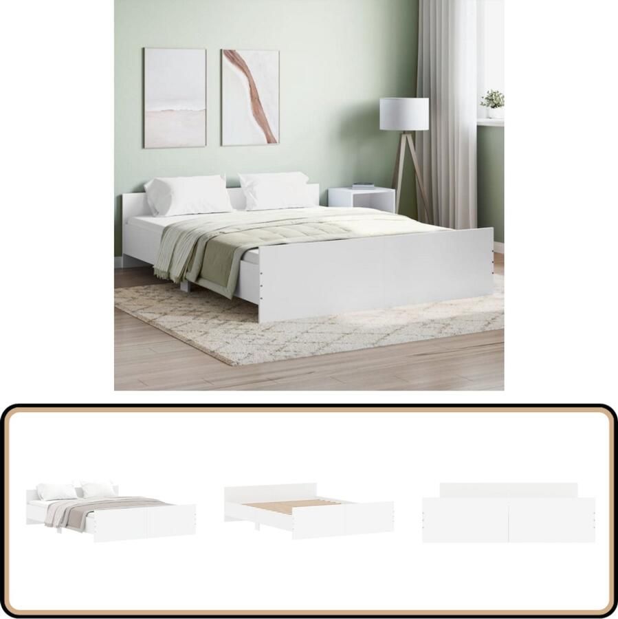 VidaXL Bedframe Wit 160x200 cm Stijlvol & Duurzaam Slaapcomfort Tweepersoons Bed Houten Bed Frame Witte Bedbank Boxspring Bed
