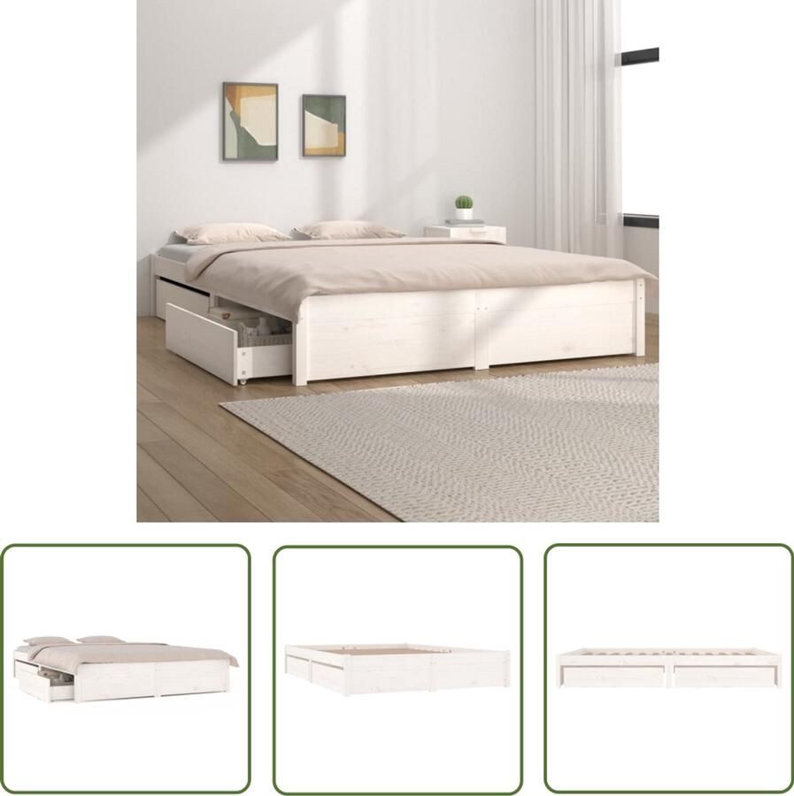 VidaXL Bedframe Wit 180x200 cm met Lades Houten Bed Frame Bed Frame Wit King Size Bed Frame Boxspring Frame Bedstede Hoofdkussen