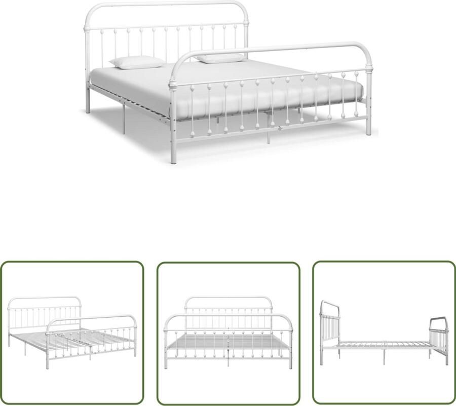 VidaXL Bedframe Wit 180x200 cm Metaal Metalen Bed Frame Wit Bed Frame Tweepersoons Bed Boxspring Bed Slaapcomfort Stapelbare Bedbodems