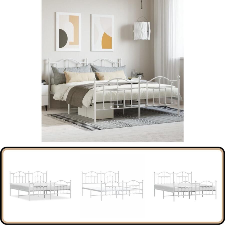 VidaXL Bedframe Wit 180x200 cm Stalen frame Metalen Bedframe Klassiek Bed Wit Bed Boxspring Frame Slaapcomfort