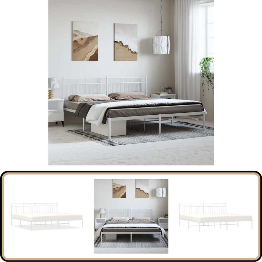 VidaXL Bedframe Wit 193x203 cm Metaal Robuust Bed Frame Klassiek Bed Metalen Bedframe Staal Bedframe Wit Bedframe Boxspring Bed Hoofdbord Opbergruimte