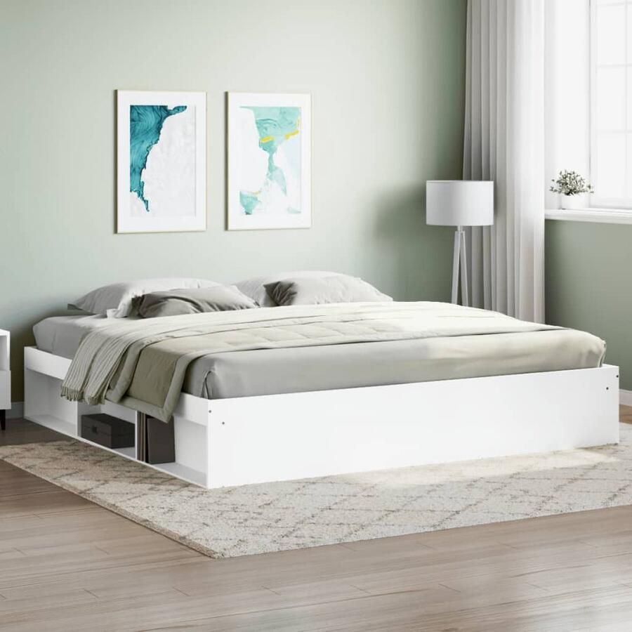 VidaXL Bedframe Wit 200x200 cm Grenen & Hout Modern Bed Frame Houten Bed Tweepersoons Bed Wit Bed Met Opbergruimte Boxspring Bed Bedroom Furniture - Foto 2
