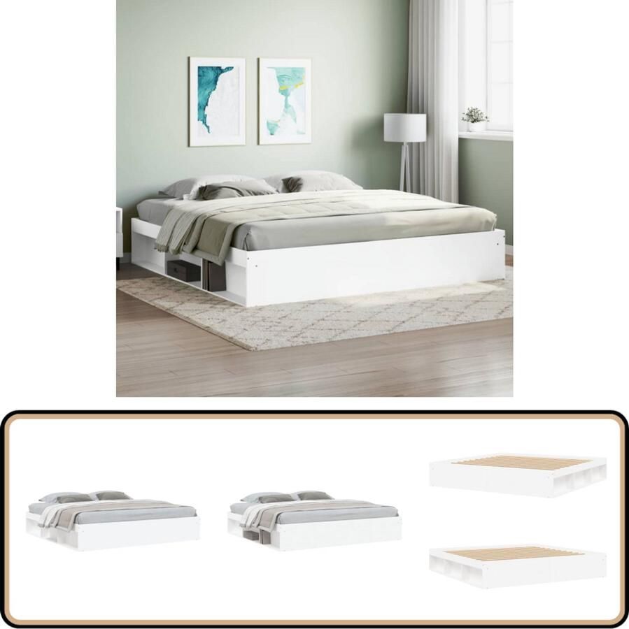 VidaXL Bedframe Wit 200x200 cm Grenen & Hout Modern Bed Frame Houten Bed Tweepersoons Bed Wit Bed Met Opbergruimte Boxspring Bed Bedroom Furniture