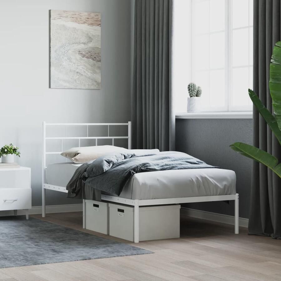 VidaXL Bedframe Wit 75x190 cm Stijlvol en Duurzaam Metalen Bed Frame Klassiek Bed Wit Bed Met Hoofdbord Boxspring Bed Staal Bed Tweepersoons Bed King Size Bed - Foto 2