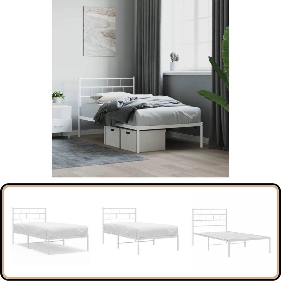 VidaXL Bedframe Wit 80x200 cm Metalen Design Robuust Bed Frame Klassiek Bed Frame Metalen Bed Frame Wit Bed Frame Slaapcomfort Bed Met Hoofdbord Eenpersoonsbed