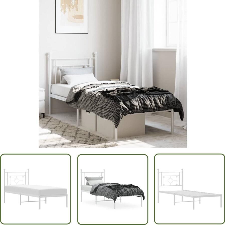 VidaXL Bedframe Wit 80x200 cm Staal Hoofdbord Staal Frame Metalen Bed Enkel Bed Witte Bed Boxspring Frame Tweepersoons Bed King Size Bed Queen Size Bed Slaapcomfort Bedroom Furniture Kamerinrichting Meubels