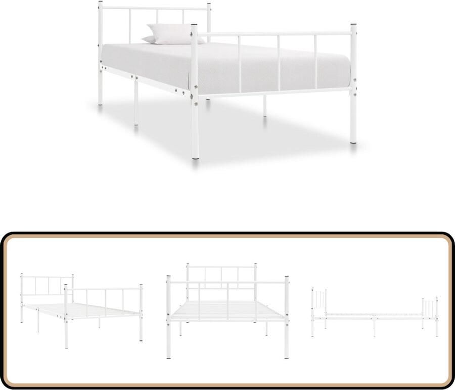 VidaXL Bedframe Wit 90x200 cm Duurzaam & Elegant Metalen Bed Frame Bed Frame Wit Enkel Bed Frame 90x200 Slatted Bed Base Bed Frame Kopen