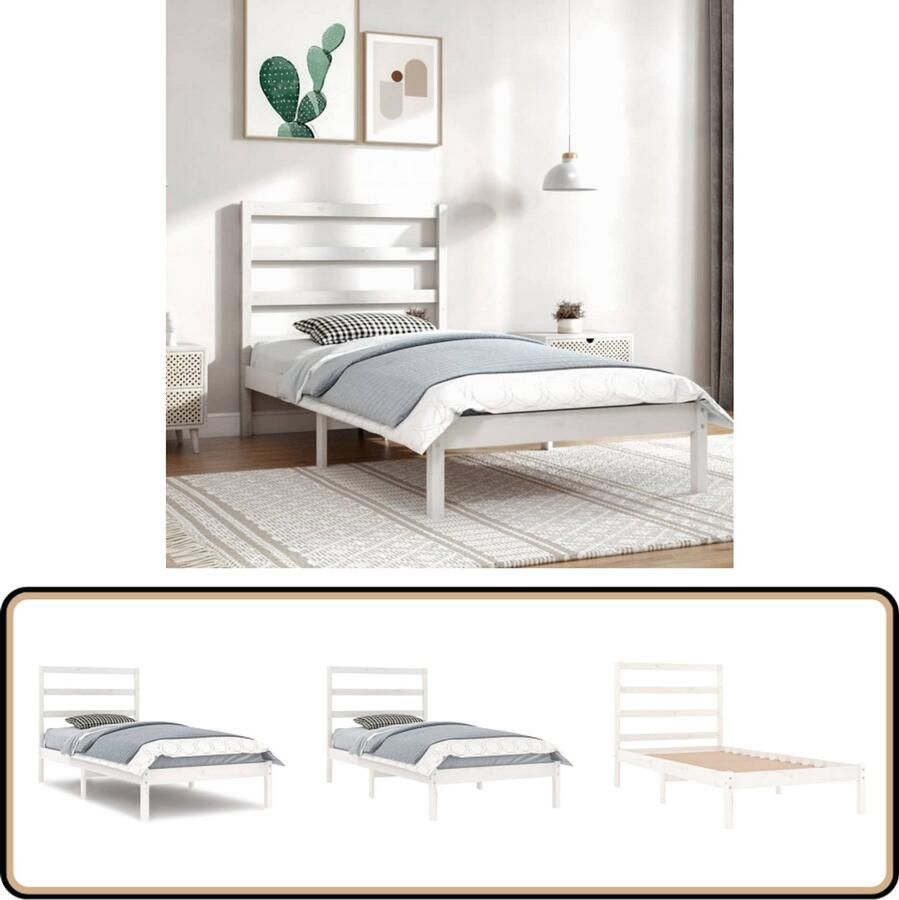 VidaXL Bedframe Wit 90x200 cm Grenenhout Houten Bed Frame Massief Hout Bed Grenenhout Bed Enkel Bed Witte Bed