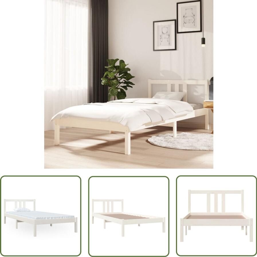 VidaXL Bedframe Wit 90x200 cm Massief Hout Houten Bedframe Enkel Bed Eenpersoonsbed Bed Met Hoofdeinde Wit Bedframe Modern Bedframe