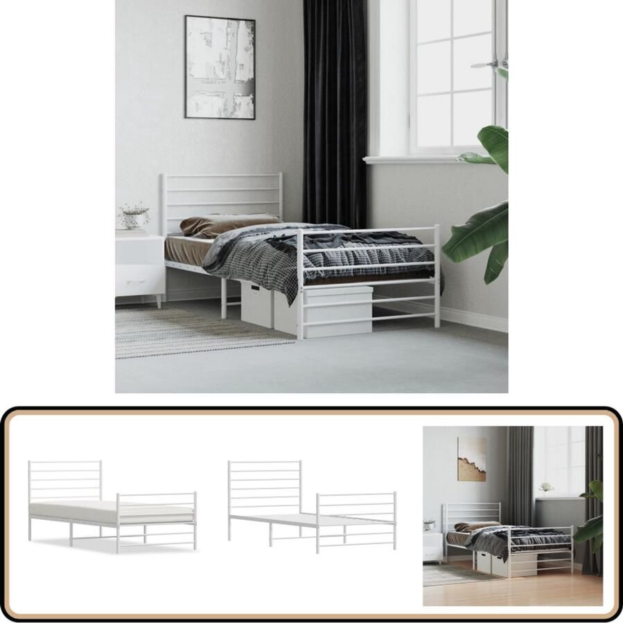 VidaXL Bedframe Wit 90x200 cm Stalen Constructie Robuust Bed Frame Staal Bedframe Witte Bedframe Enkelpersoons Bed Modern Bedframe Minimalistisch Bedframe
