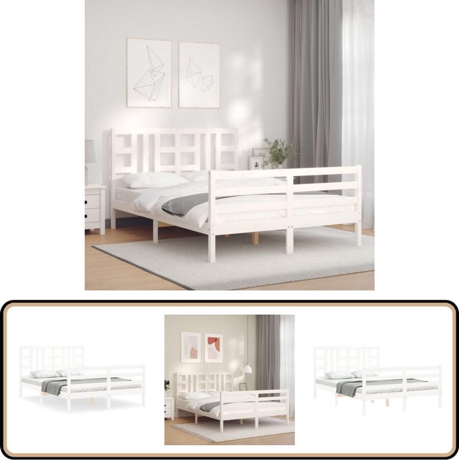 VidaXL Bedframe Wit Grenenhout 140x190 cm Massief Hout Bed Grenenhout Bed Witte Bed Frame Tweepersoons Bed Slaapkamer Meubels