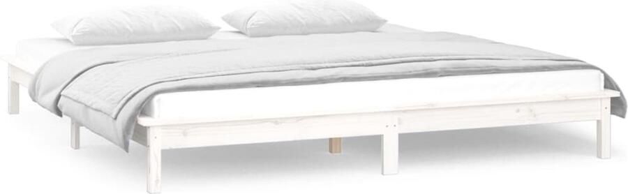 VidaXL Bedframe Wit Hout 150x200 cm LED-verlichting Houten Bedframe Led Verlichting Tweepersoons Bed King Size Bed Massief Grenenhout