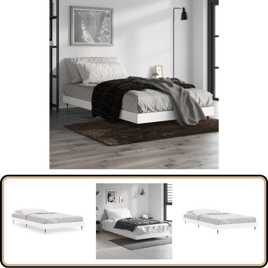 VidaXL Bedframe Wit Hout en Metaal 90x200 cm Slaapkamer Meubels Bed Frame Houten Bed Frame Wit Bed Frame Enkel Bed Tweepersoons Bed