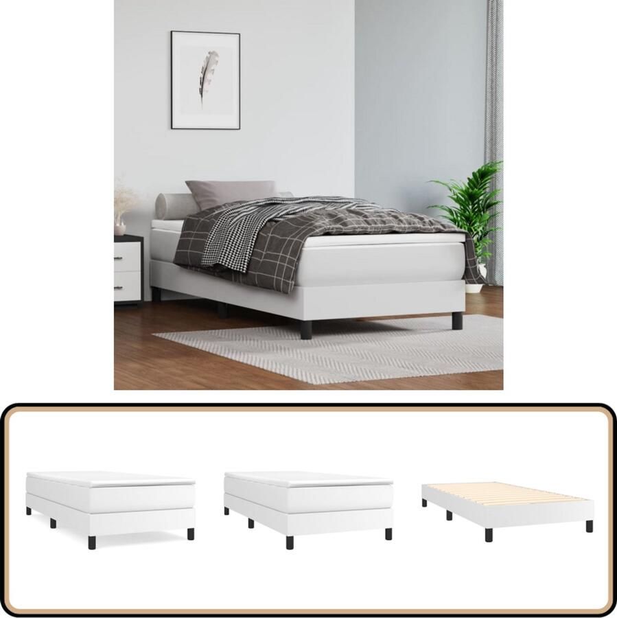 VidaXL Bedframe Kunstleer Wit 90x190 cm Boxspringframe Kunstleder Bed Wit Bed Eenpersoons Bed Boxspring Slaapkamer Meubilair Comfortabele Bed Goedkope Boxspring
