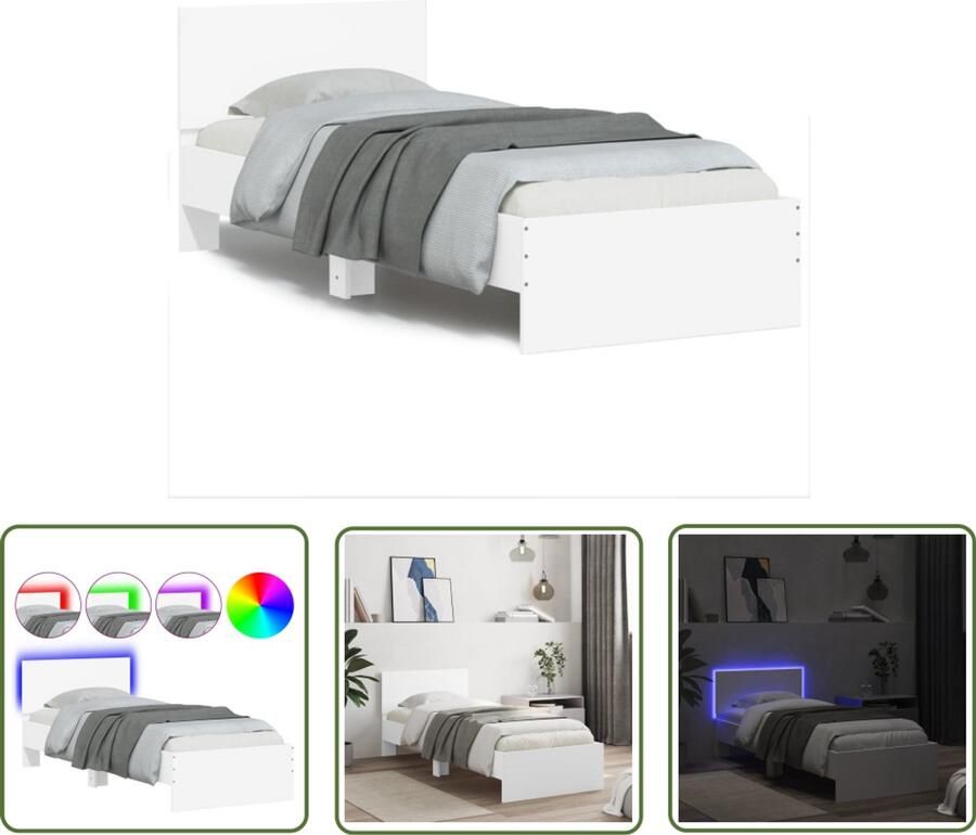VidaXL Bedframe Wit LED Verlichting 90x200 cm Slaapcomfort Houten Bed Frame Led Verlichting Hoofdboard Tweepersoonsbed Witte Bedbank Modern Design Bedroom Decor - Foto 2