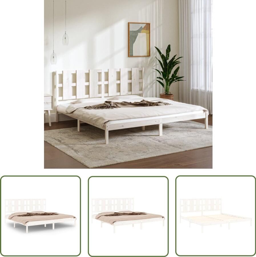 VidaXL Bedframe Wit Massief Grenen 180x200 cm Houten Bed Frame Massief Grenenhout Bed Frame Wit King Size Bed Tweepersoons Bed Modern Bed Frame