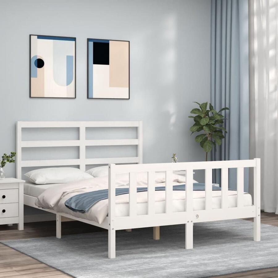 VidaXL Bedframe Wit Massief grenenhout 120x200 cm Massief Hout Bed Frame Wit Bed Frame Grenenhout Bed Frame King Size Bed Frame Boxspring Bed Frame - Foto 2