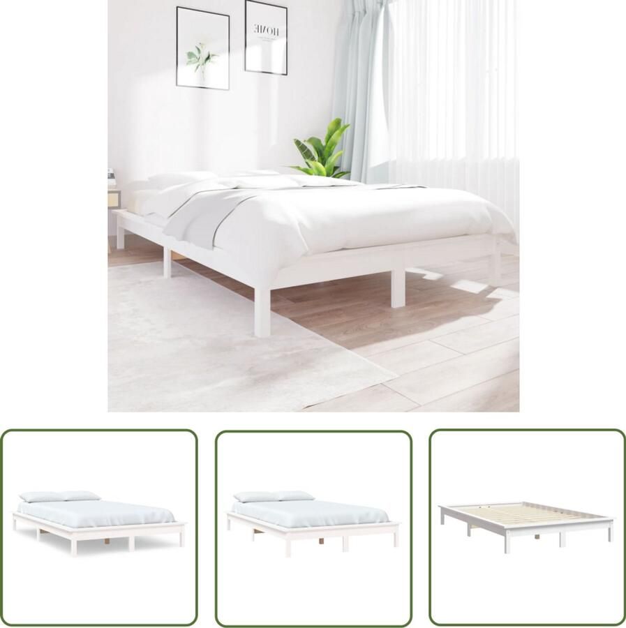 VidaXL Bedframe Wit Massief Grenenhout 140x190 cm Bed Slaapkamers Grenenhouten Bed Wit Bed Minimalistisch Bed Landelijk Bed Vintage Bed Boxspring Bed